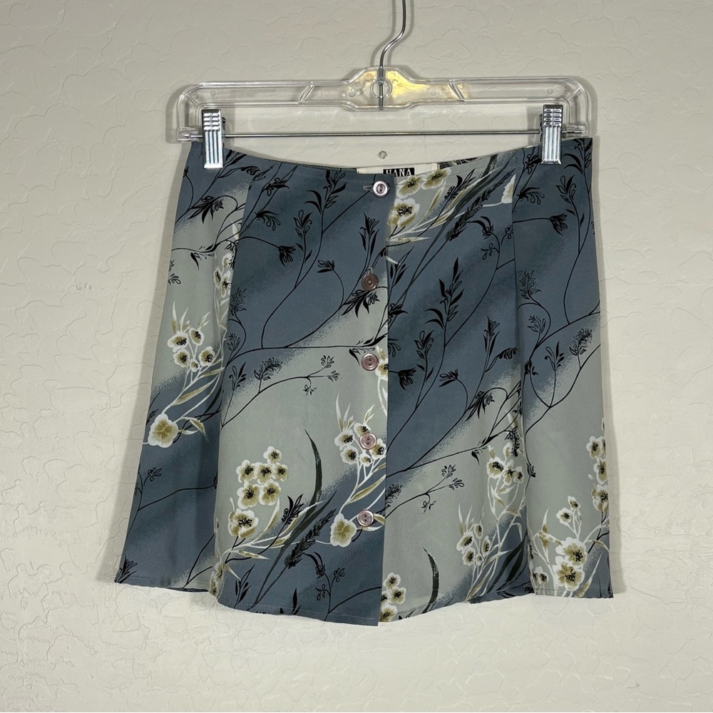 Hana‎ Vintage Y2K Floral Mini Skirt Button Front Gray Blue Ethereal 2000s S